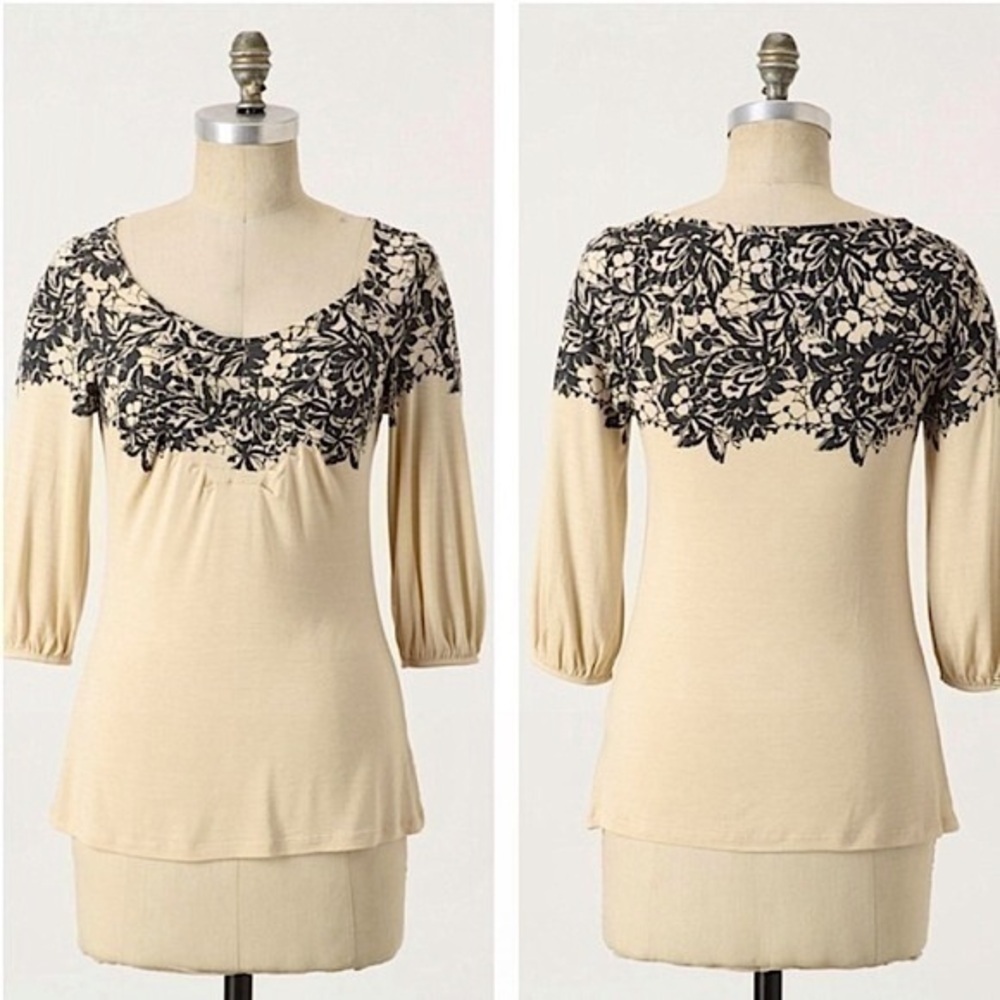 Anthropologie Deletta Cream & Black Floral Top​